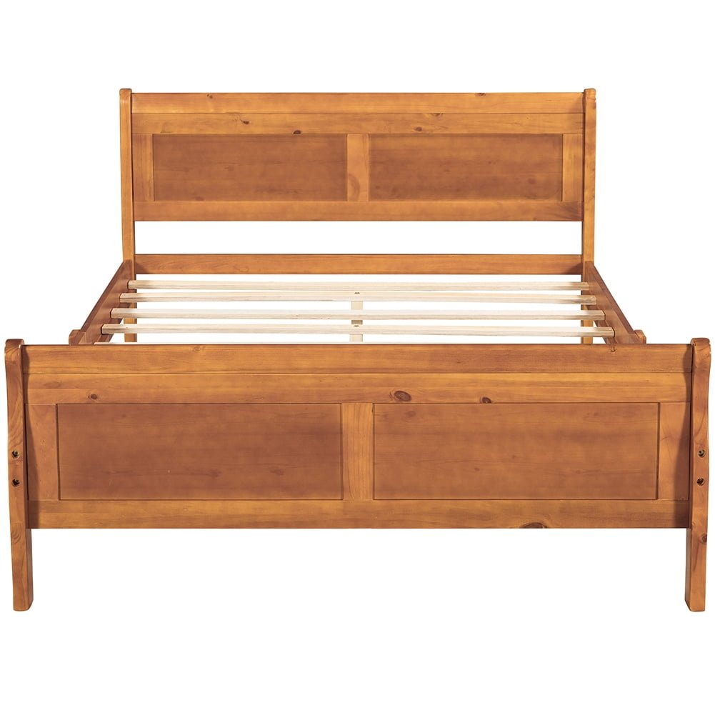 Hommoo Wood Platform Bed, Bed Frame with Headboard, Full Size Bed Frame - OAK Image 3