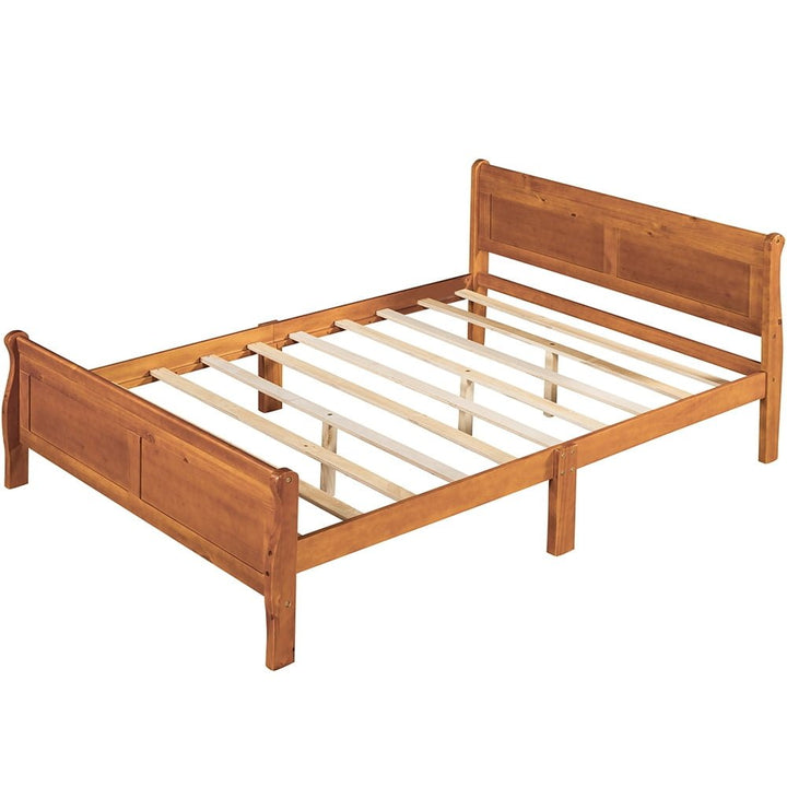 Hommoo Wood Platform Bed, Bed Frame with Headboard, Full Size Bed Frame - OAK Image 6