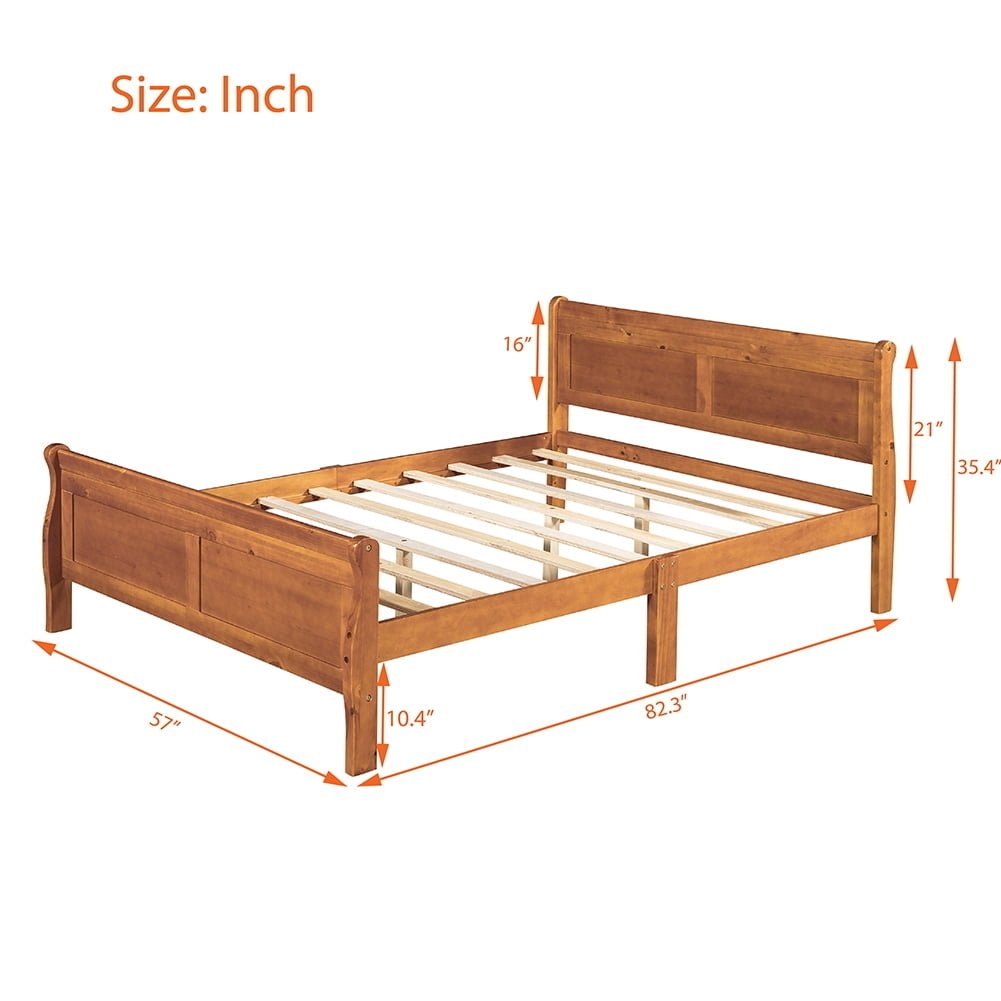 Hommoo Wood Platform Bed, Bed Frame with Headboard, Full Size Bed Frame - OAK Image 7