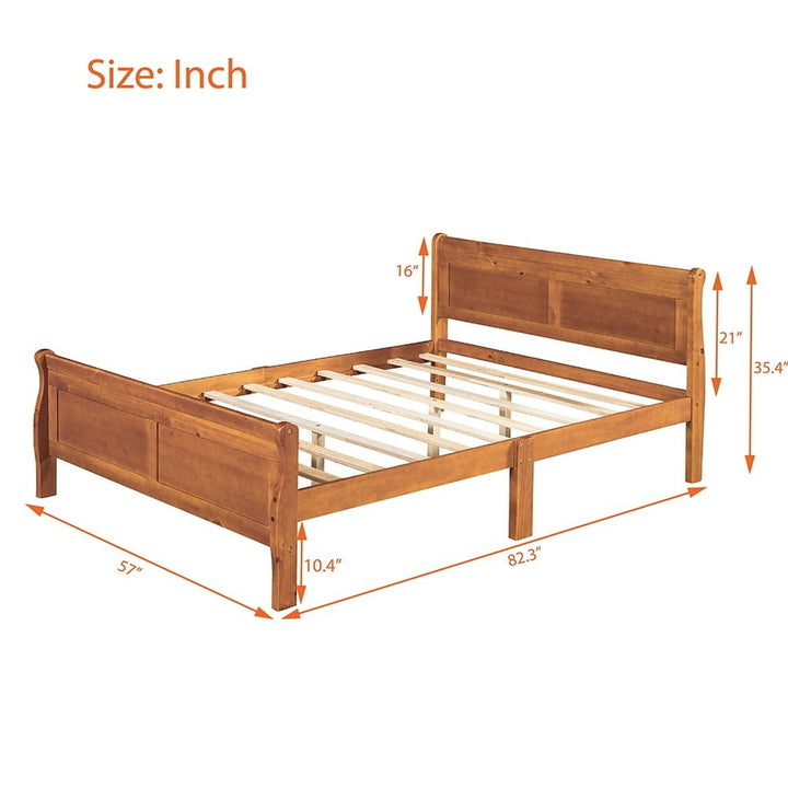 Hommoo Wood Platform Bed, Bed Frame with Headboard, Full Size Bed Frame - OAK Image 7