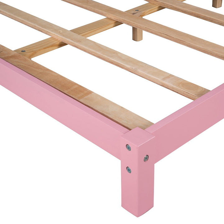 Hommoo Wood Platform Bed with House-Shaped Headboard,Full Size - Pink Image 5