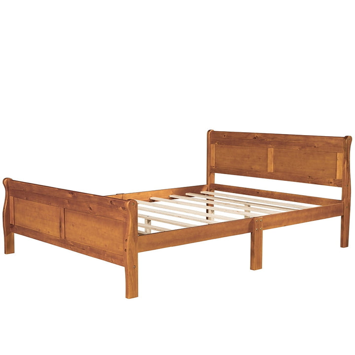 Hommoo Wood Platform Bed, Queen Size Bed Frame with Headboard - Oak Image 2