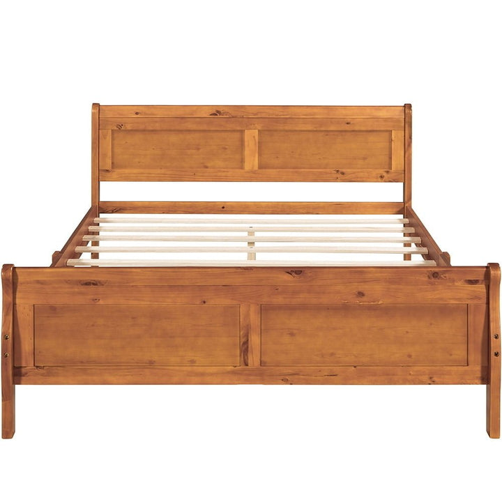 Hommoo Wood Platform Bed, Queen Size Bed Frame with Headboard - Oak Image 3