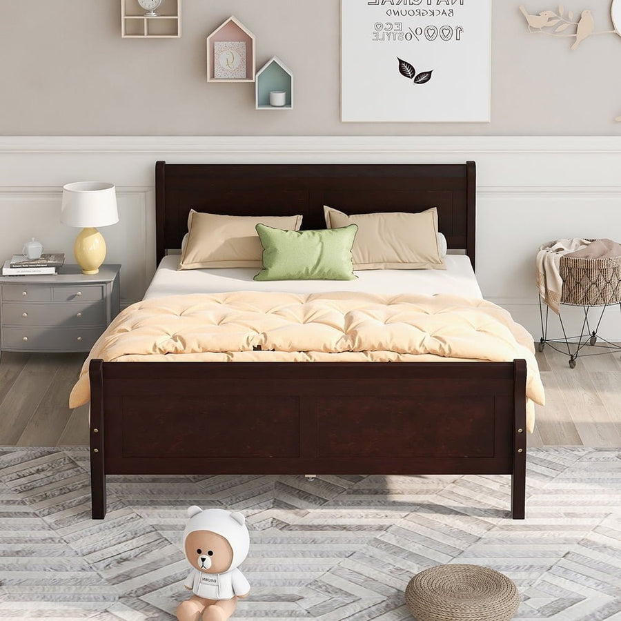 Hommoo Wood Platform Bed, Queen Size Bed Frame with Headboard - Espresso Image 1