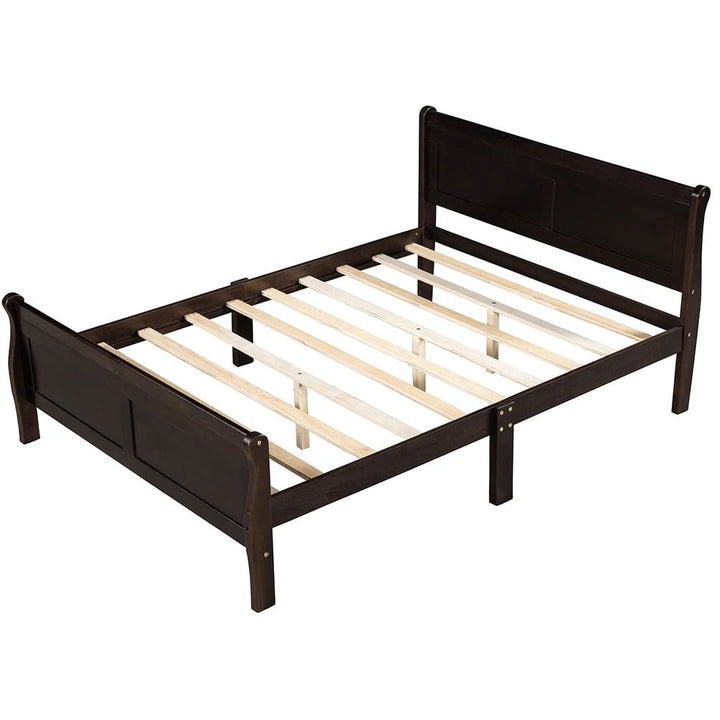 Hommoo Wood Platform Bed, Queen Size Bed Frame with Headboard - Espresso Image 2