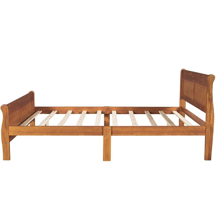 Hommoo Wood Platform Bed, Queen Size Bed Frame with Headboard - Oak Image 5