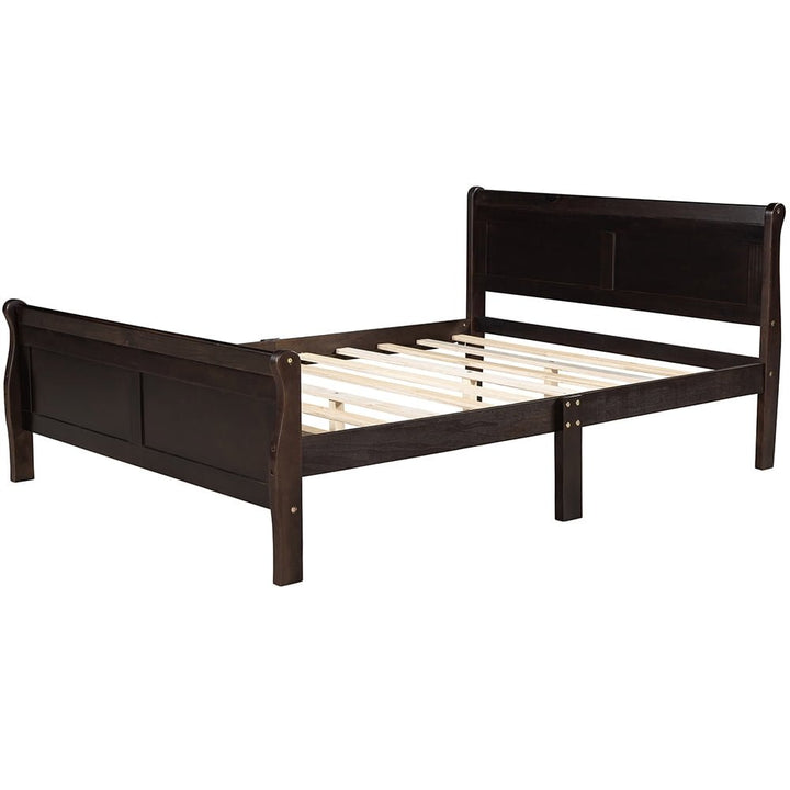 Hommoo Wood Platform Bed, Queen Size Bed Frame with Headboard - Espresso Image 3