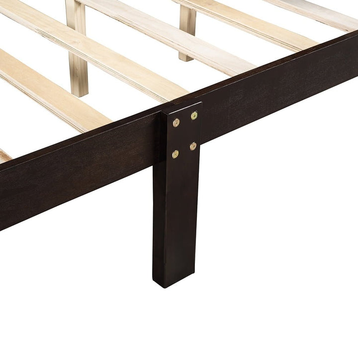 Hommoo Wood Platform Bed, Queen Size Bed Frame with Headboard - Espresso Image 5