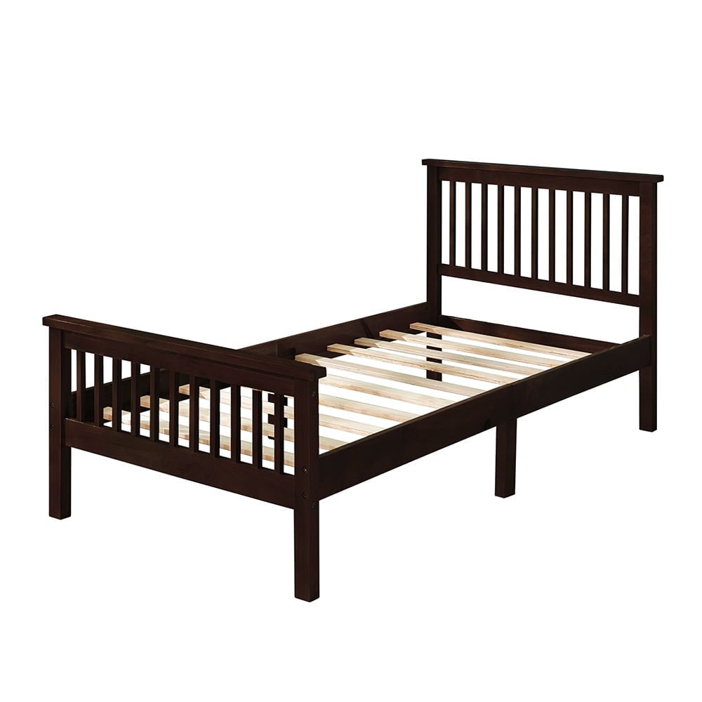 Hommoo Twin Size Wood Platform Beds, Bed Frame with Headboard and Footboard - Espresso Image 2