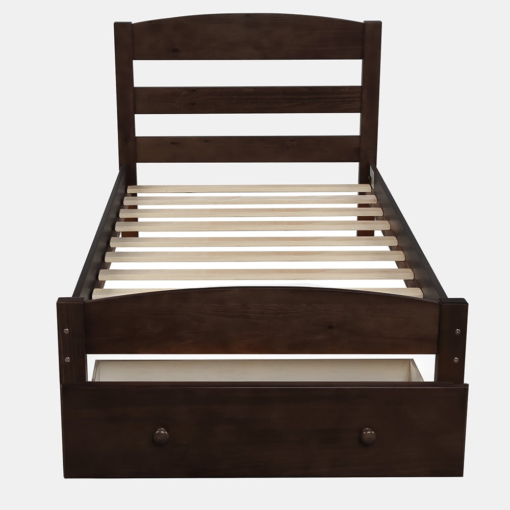 Hommoo Twin Size Platform Beds with Storage Drawers, Wood Bed Frame with Slat Support - No Box Spring Needed - Espresso Image 2