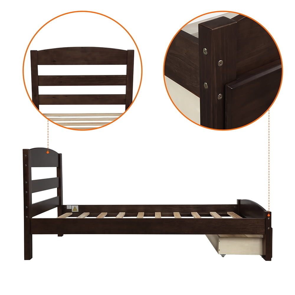 Hommoo Twin Size Platform Beds with Storage Drawers, Wood Bed Frame with Slat Support - No Box Spring Needed - Espresso Image 3