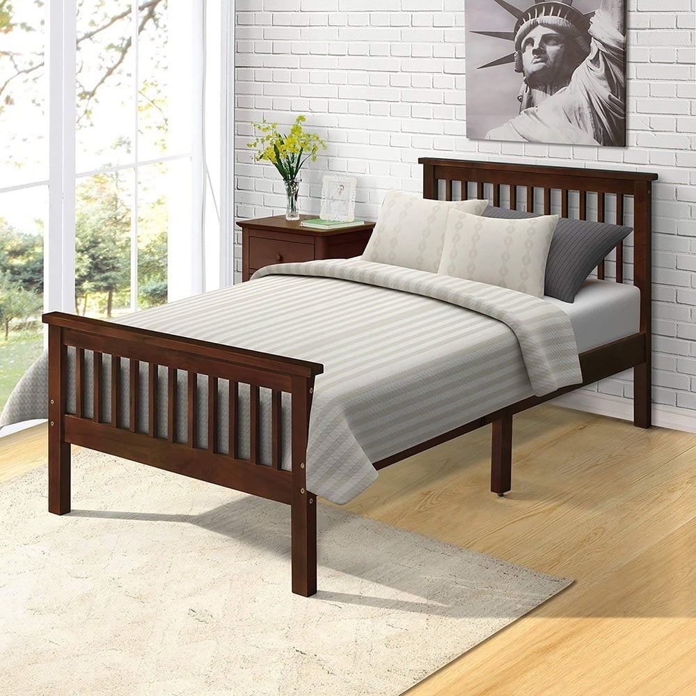 Hommoo Classic Pine Wood Platform Bed, Twin, Espresso Image 1