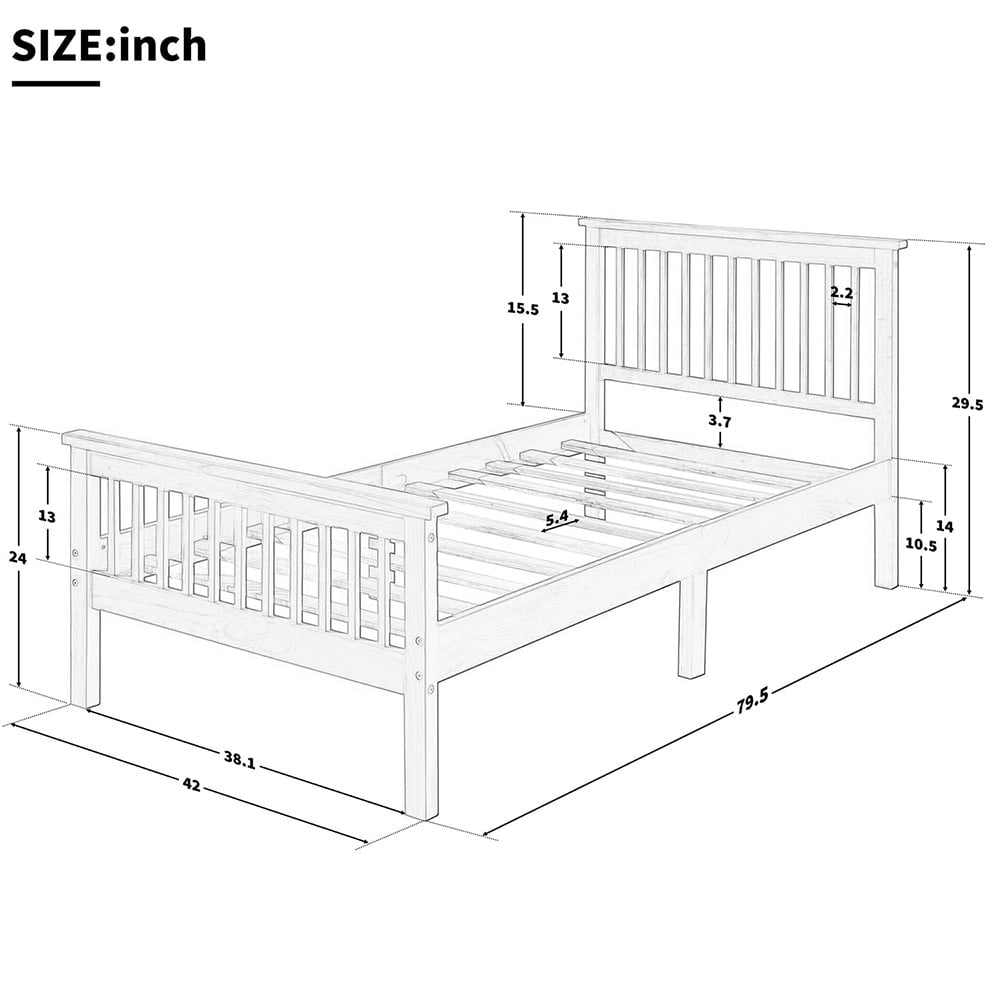 Hommoo Classic Pine Wood Platform Bed, Twin, Espresso Image 2