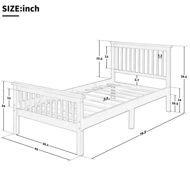 Hommoo Classic Pine Wood Platform Bed, Twin, Espresso Image 2