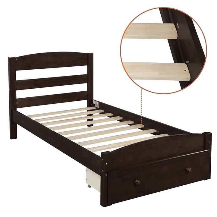 Hommoo Twin Size Platform Beds with Storage Drawers, Wood Bed Frame with Slat Support - No Box Spring Needed - Espresso Image 5