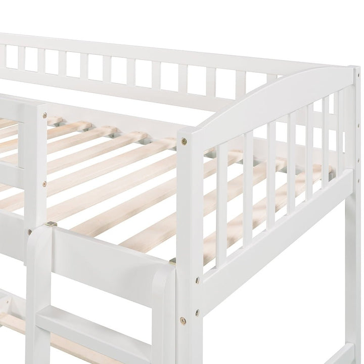 Hommoo Twin Over Twin Bunk Bed with Slide and Ladder for Kids, Teens - White Image 2