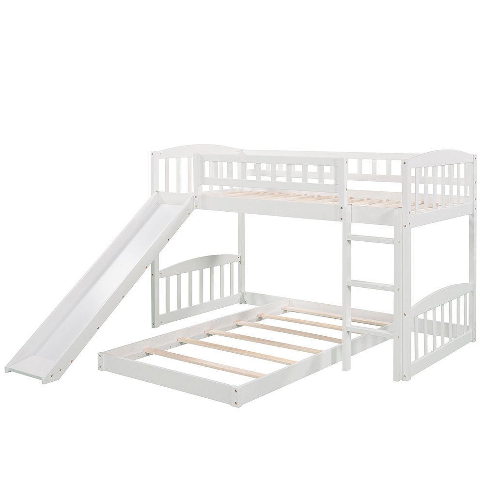 Hommoo Twin Over Twin Bunk Bed with Slide and Ladder for Kids, Teens - White Image 3