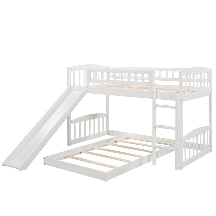 Hommoo Twin Over Twin Bunk Bed with Slide and Ladder for Kids, Teens - White Image 3