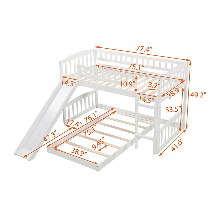 Hommoo Twin Over Twin Bunk Bed with Slide and Ladder for Kids, Teens - White Image 4