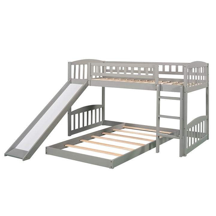 Hommoo Twin Over Twin Bunk Bed with Slide and Ladder for Kids, Teens - Gray Image 2