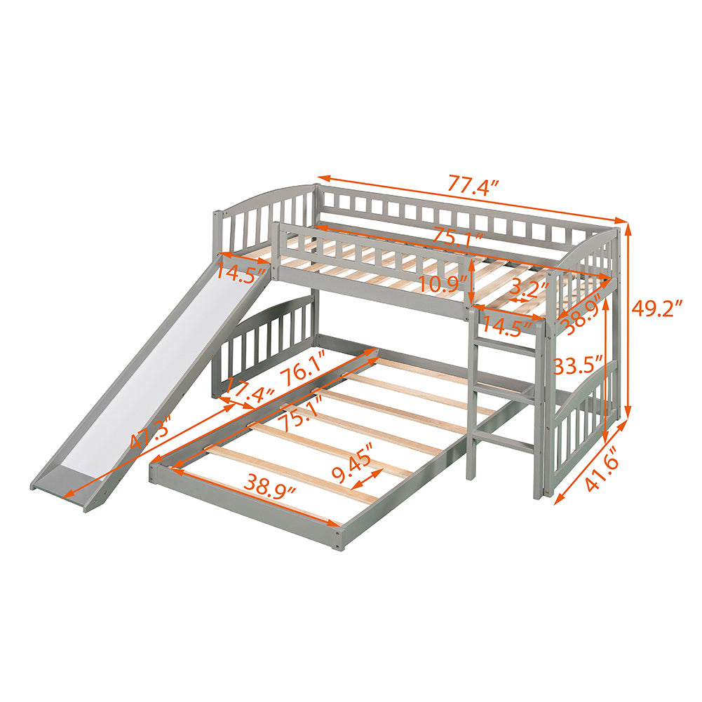 Hommoo Twin Over Twin Bunk Bed with Slide and Ladder for Kids, Teens - Gray Image 5