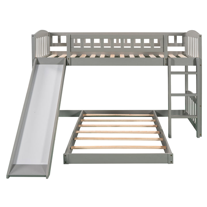 Hommoo Twin Over Twin Bunk Bed with Slide and Ladder for Kids, Teens - Gray Image 6