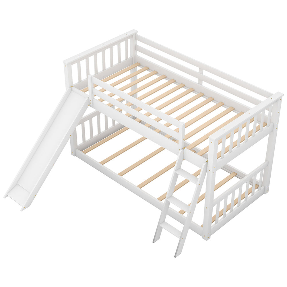 Hommoo Twin over Twin Solid Wood Bunk Bed with Convertible Slide and Ladder - White Image 2