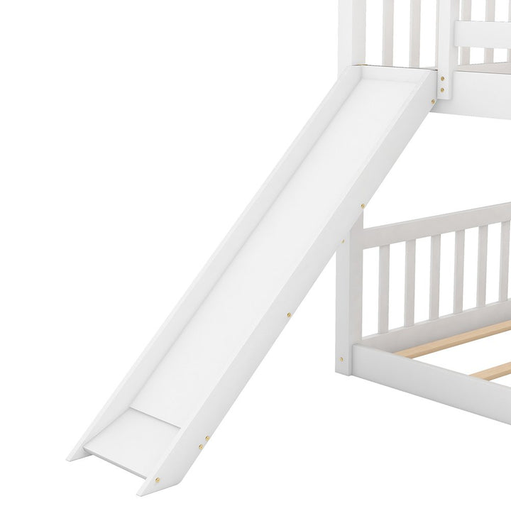 Hommoo Twin over Twin Solid Wood Bunk Bed with Convertible Slide and Ladder - White Image 3