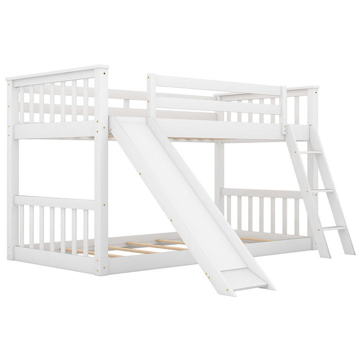 Hommoo Twin over Twin Solid Wood Bunk Bed with Convertible Slide and Ladder - White Image 4