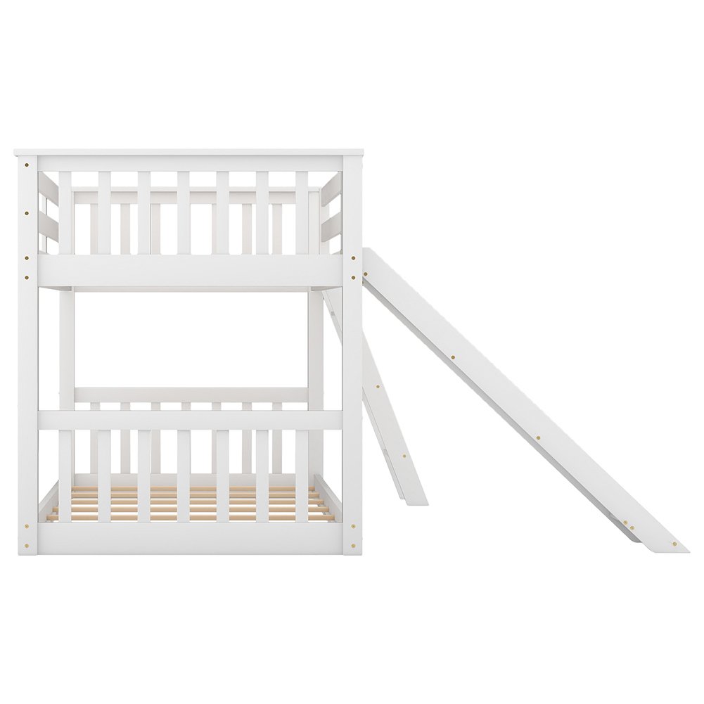 Hommoo Twin over Twin Solid Wood Bunk Bed with Convertible Slide and Ladder - White Image 6