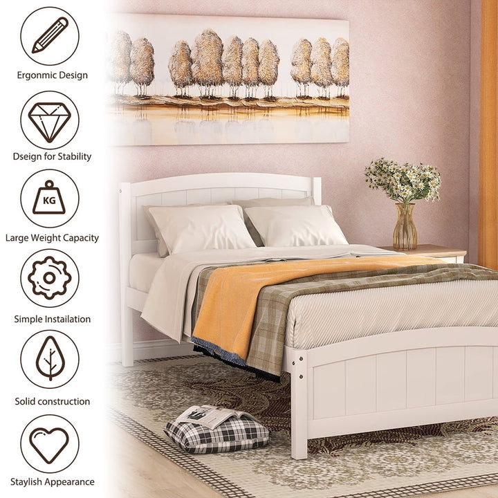 Hommoo Solid Wood Platform Beds with Headboard, Footboard and Wood Slat Support - White Image 2