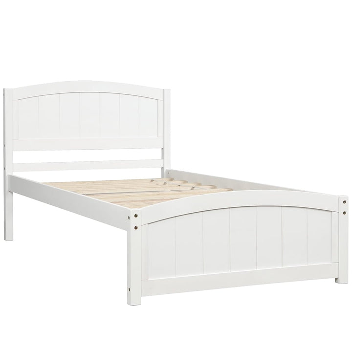 Hommoo Solid Wood Platform Beds with Headboard, Footboard and Wood Slat Support - White Image 3