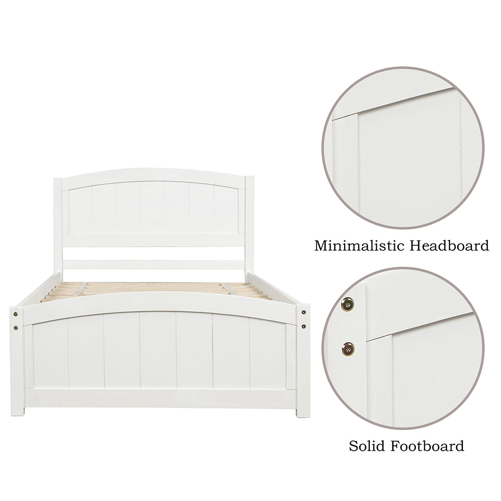 Hommoo Solid Wood Platform Beds with Headboard, Footboard and Wood Slat Support - White Image 4