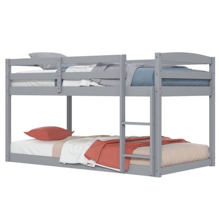 Hommoo Twin Size Bunk Bed with High Guardrails and Integrated Ladder-Gray, Toddler Bed Frame for Sleeping and Sleepovers Image 2