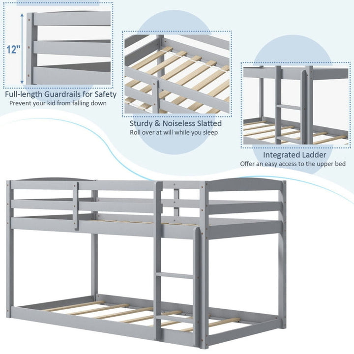 Hommoo Twin Size Bunk Bed with High Guardrails and Integrated Ladder-Gray, Toddler Bed Frame for Sleeping and Sleepovers Image 3