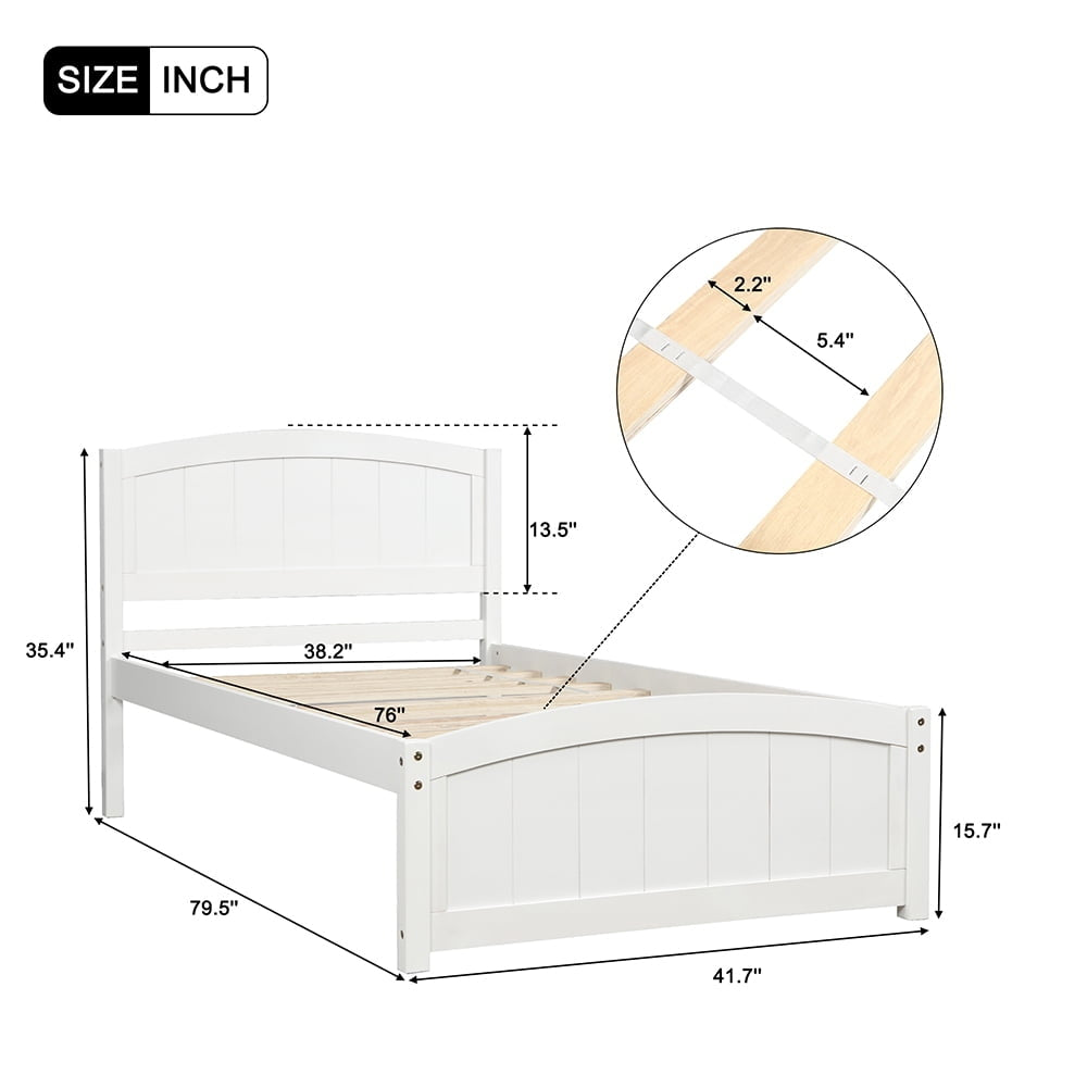 Hommoo Solid Wood Platform Beds with Headboard, Footboard and Wood Slat Support - White Image 5