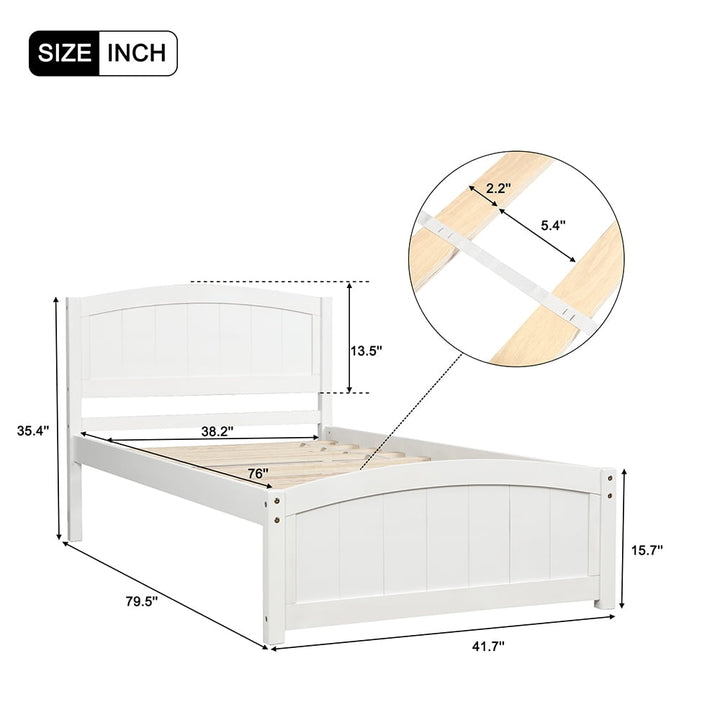 Hommoo Solid Wood Platform Beds with Headboard, Footboard and Wood Slat Support - White Image 5