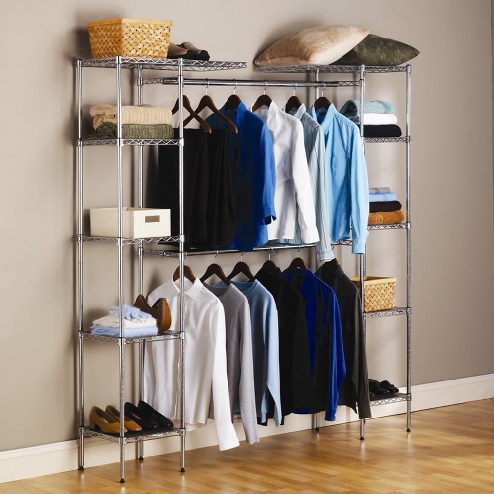 Hommoo Closet Organizer System for Home, Heavy Duty Closet System Hanging-rods Cloth Storage Rack - Silver Image 1