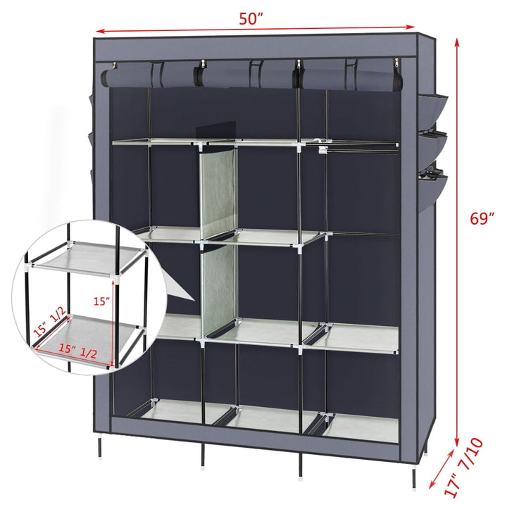 Hommoo 69" Non-woven Fabric Assembled Closet Wardrobe, Cloth Storage Organizer with 10 Shelves Closet System, Gray Image 1