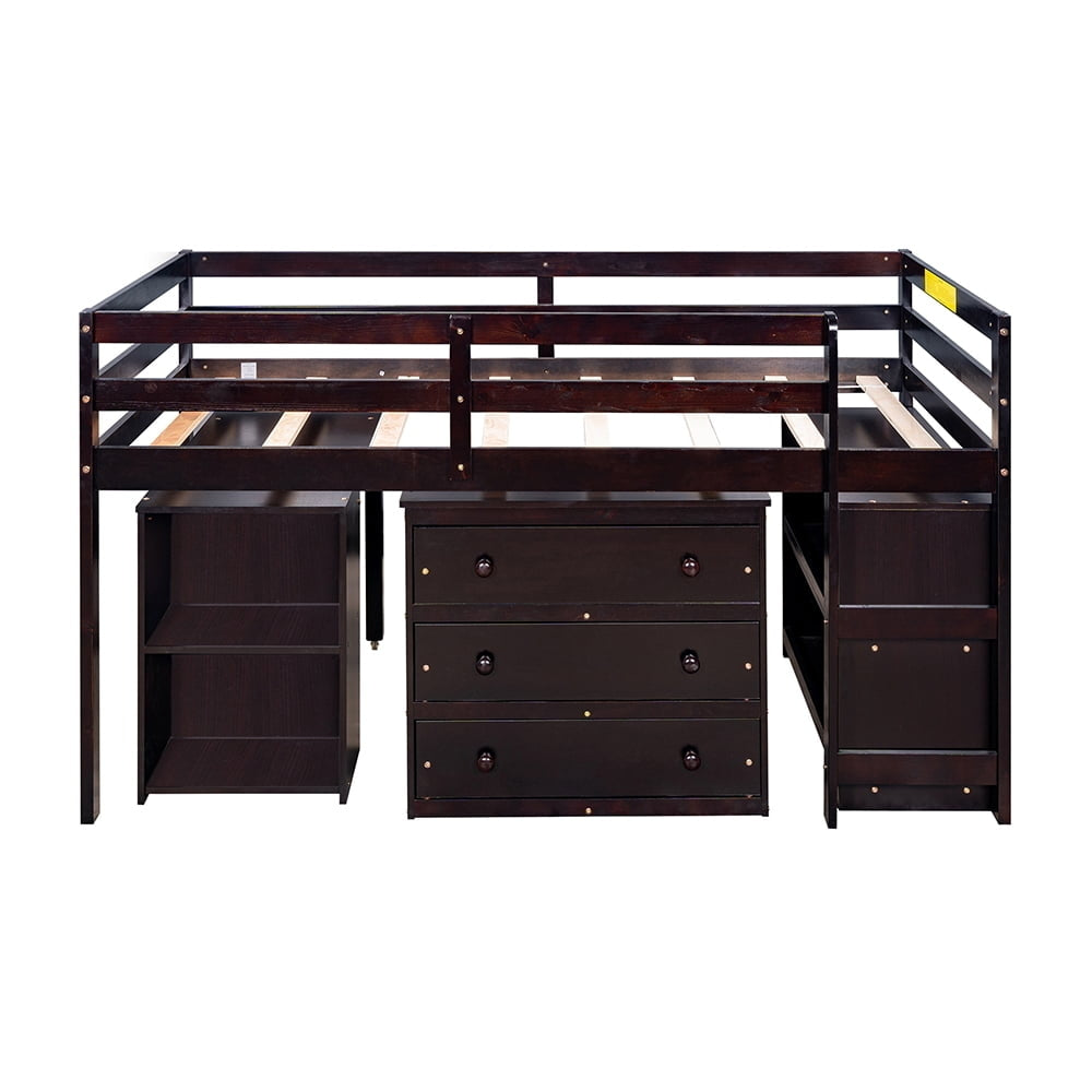 Hommoo Low Study Twin Loft Bed with Desk and Cabinet(Twin-size, Espresso) Image 4