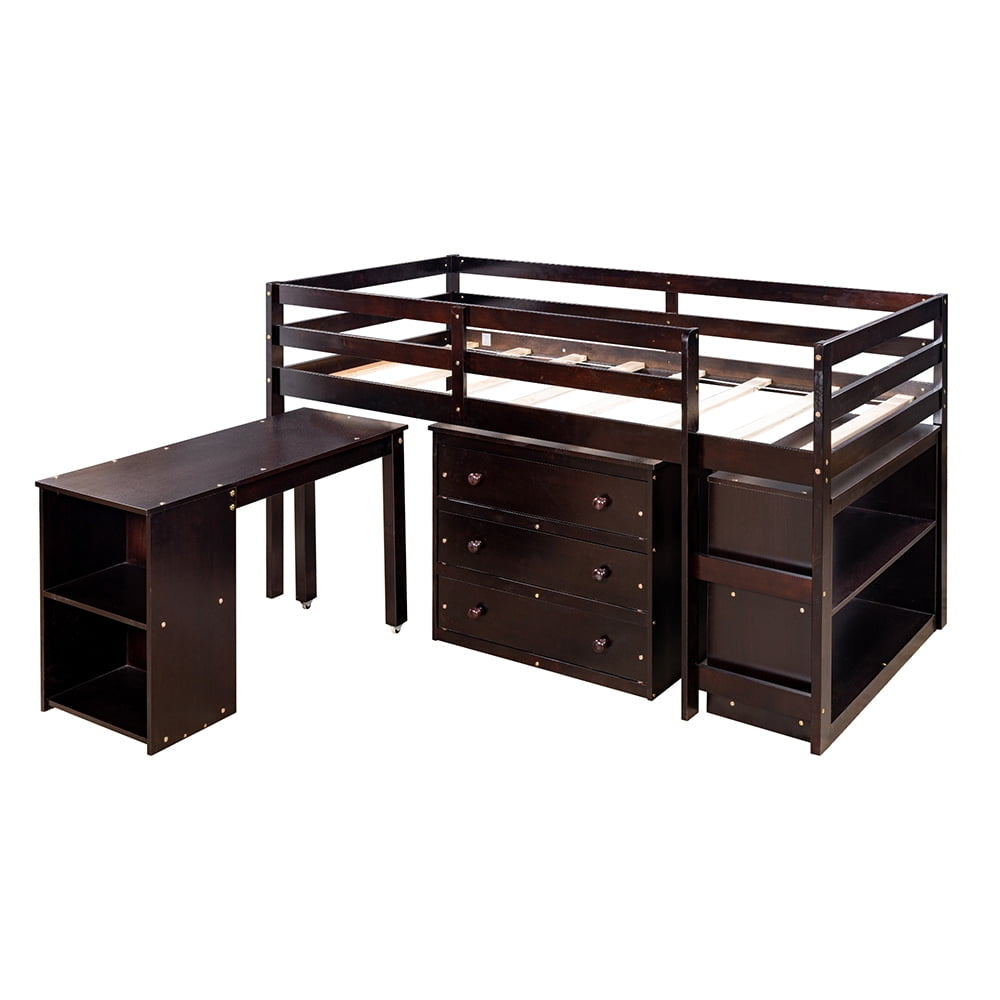 Hommoo Low Study Twin Loft Bed with Desk and Cabinet(Twin-size, Espresso) Image 5