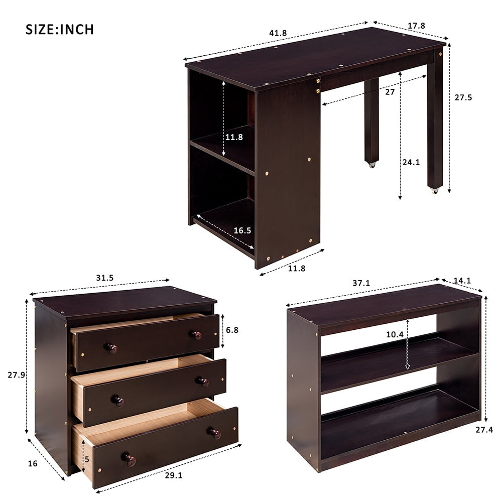 Hommoo Low Study Twin Loft Bed with Desk and Cabinet(Twin-size, Espresso) Image 6