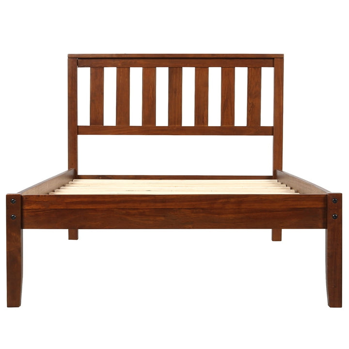 Hommoo Solid Wood Platform Beds with Headboard and Wood Slat Support, Classic Bed Frame - Twin - Walnut Image 5