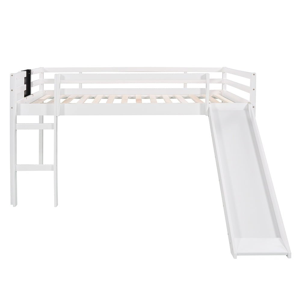 Hommoo Kids Wood Loft Bed with Slide, Ladder and Chalkboard, Full Size - White Image 4