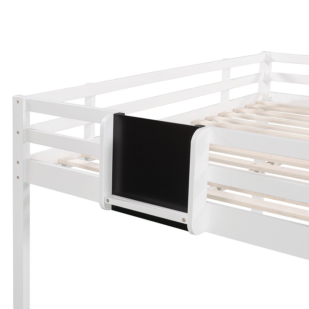 Hommoo Kids Wood Loft Bed with Slide, Ladder and Chalkboard, Full Size - White Image 5