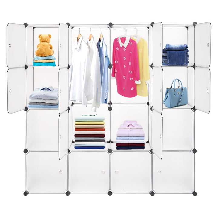 Hommoo 16-Cube Modular Wardrobe Storage Organizer Unit for Clothes Toy - White Image 1