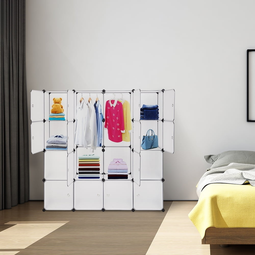 Hommoo 16-Cube Modular Wardrobe Storage Organizer Unit for Clothes Toy - White Image 2