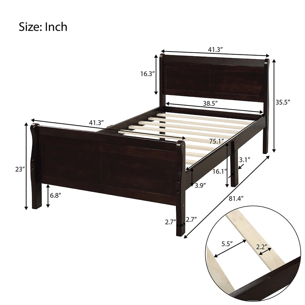 Hommoo Wood Platform Beds with Headboard/Footboard/Wood Slat Support, Twin Bed Frame Mattress Foundation Sleigh Bed - Image 2