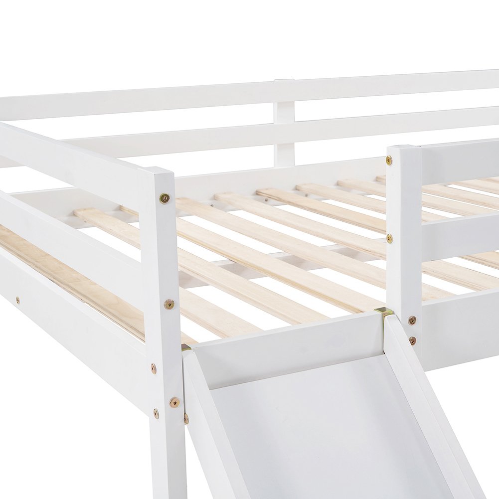 Hommoo Kids Wood Loft Bed with Slide, Ladder, Full Size - White Image 3