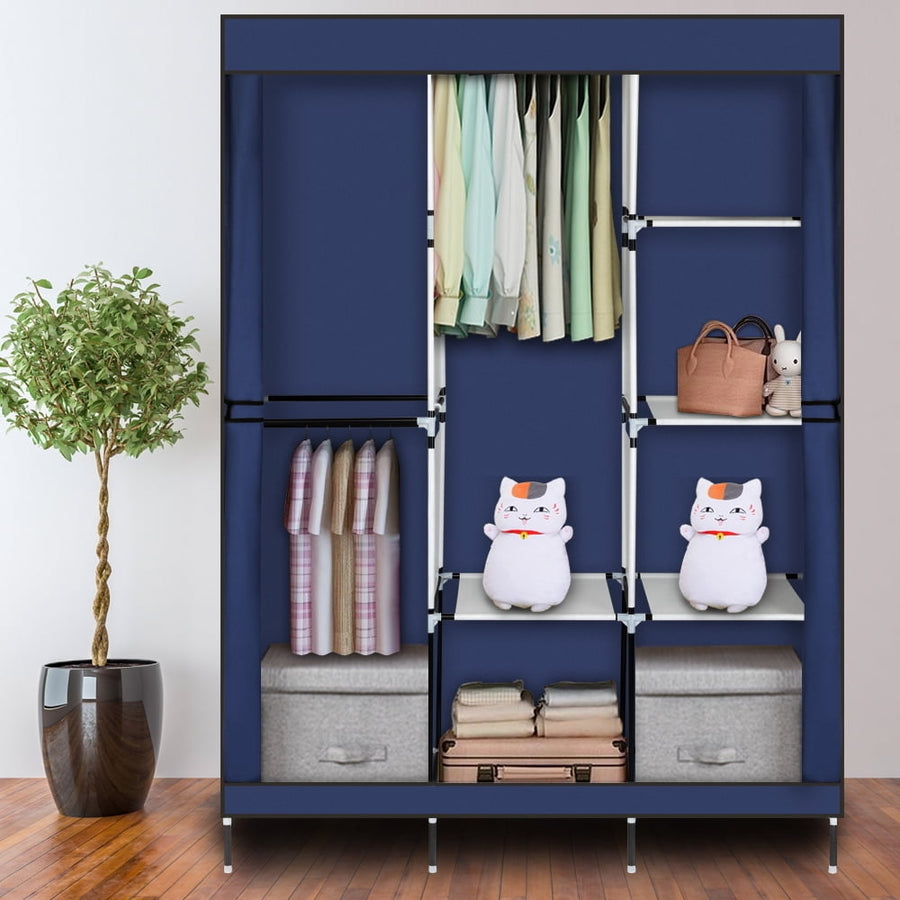 Hommoo 71" Portable Closet Wardrobe, Clothes Rack Storage Organizer with Shelves - Blue Image 1